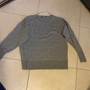 Elegant Gray Women's Sweater with Pearl Details